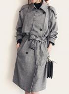 Oasap Turn Down Collar Long Sleeve Plaid Coat With Belt