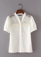 Oasap V Neck Lace Panel Shirt