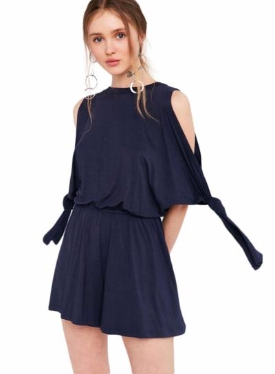 Oasap Fashion Off Shoulder Elastic Waist Solid Dress