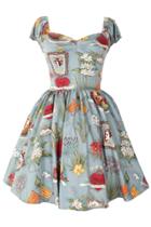 Oasap Blue High-waisted Graphic Floral Print Princess Dress