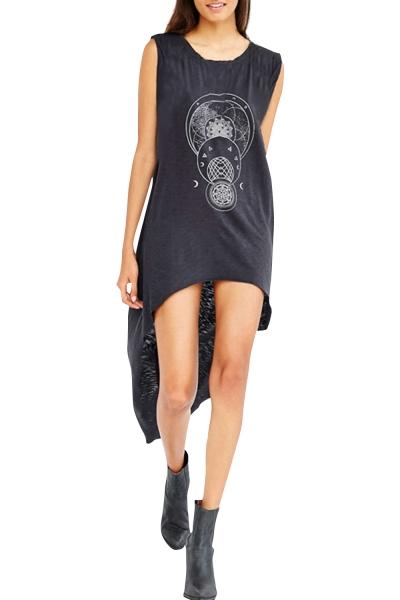 Oasap Women's Casual Round Neck Sleeveless High Low Dress