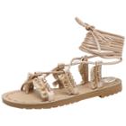 Oasap Beading Cross Lace Up Flat Gladiator Sandals