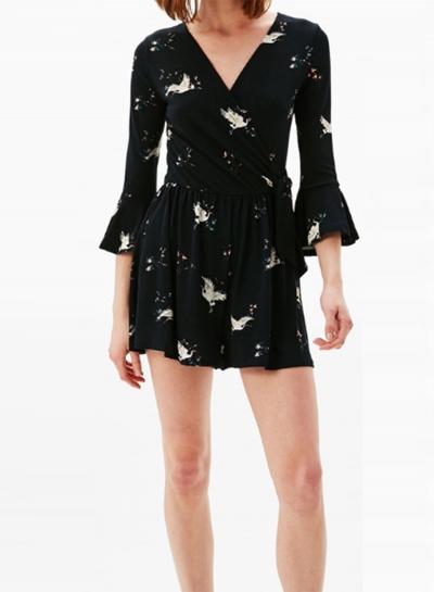 Oasap V Neck Floral Print Tie Waist Romper