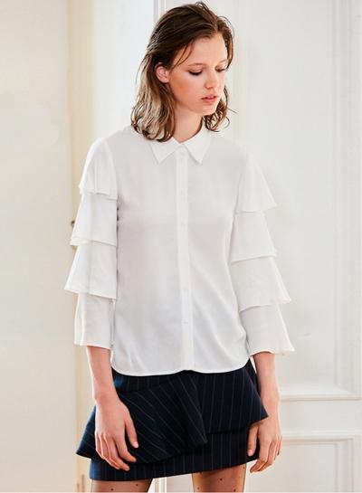 Oasap Turn-down Collar Flounce Sleeve Back Lace Button Down Shirt