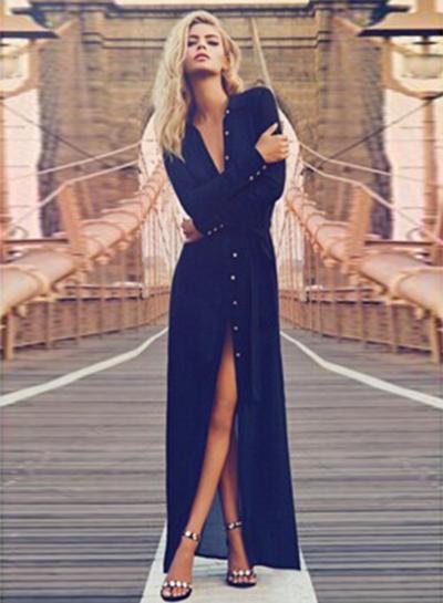 Oasap Fashion Button Front High Split Maxi Dress