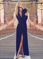 Oasap Fashion Button Front High Split Maxi Dress