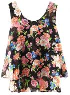 Oasap Women Casual Sleeveless Floral Print Pullover Layered Chiffon Blouse