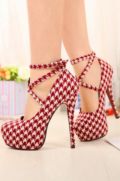 Oasap Fashion Plaid Pattern Woman Strappy High Heels