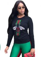 Oasap Fashion Long Sleeve Insect Printed Slim Fit Tee