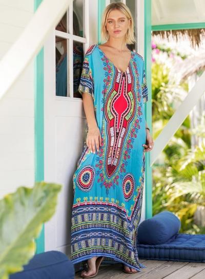 Oasap V Neck Floral Printed Short Sleeve Slit Maxi Dress