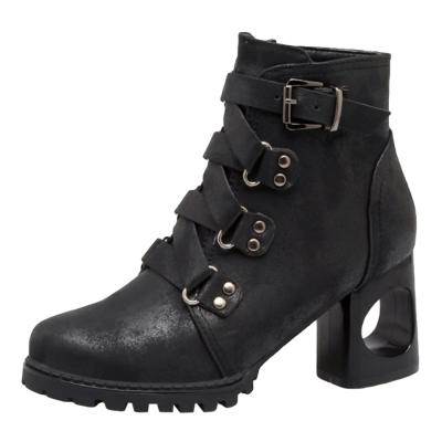 Oasap Cross Buckle Strap Round Toe Platform Boots