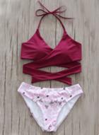 Oasap Halter Neck Cross Bikini Set