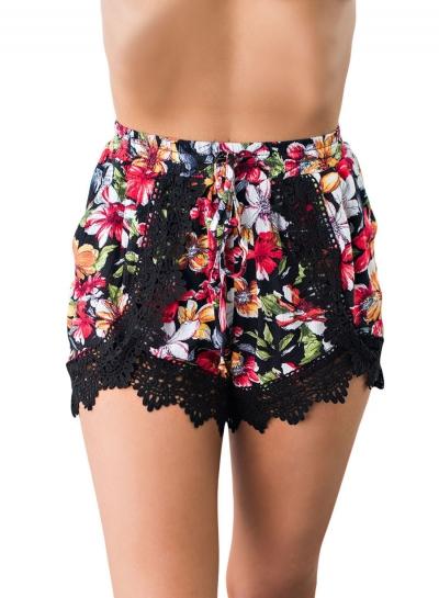 Oasap Crochet Lace Detail Drawstring Floral Shorts
