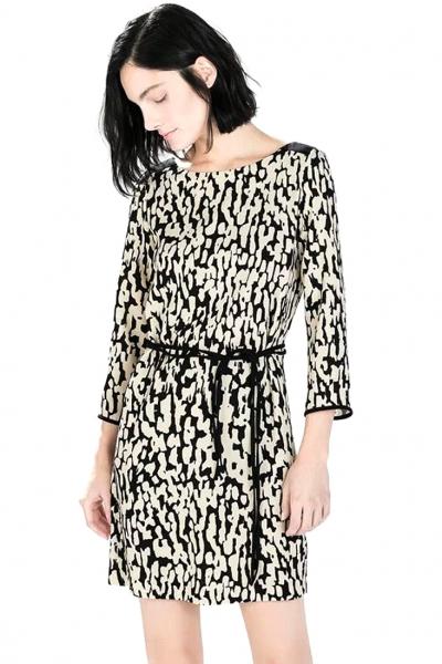 Oasap Glam Leopard Print Waist-tie Mini Dress