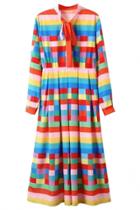 Oasap Casual Graphic Spectrum Midi Shirt Dress
