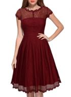 Oasap Women's Floral Lace Trim Scalloped A-line Dress