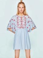Oasap Casual Loose Fit Embroidery Mini Dress