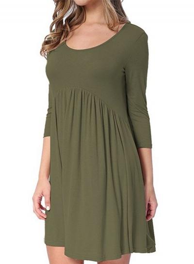 Oasap Fashion Solid 3/4 Sleeve Loose Fit Pleated Dress