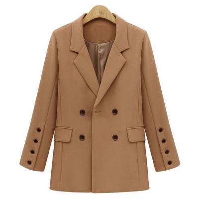 Oasap Turn-down Collar Solid Color Double Breasted Loose Blazer