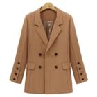 Oasap Turn-down Collar Solid Color Double Breasted Loose Blazer