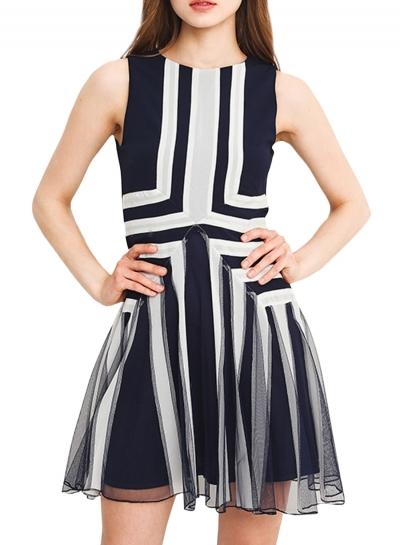 Oasap Women's Color Block Sleeveless A-line Chiffon Dress