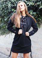 Oasap Fashion Lace-up Front Longline Hoodie