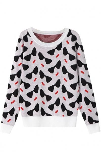 Oasap Massive Glasses Print Pullover Knit Sweater