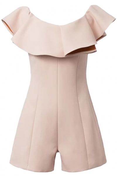 Oasap Solid Color Off-the-shoulder Flounce Hem Romper