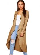 Oasap Long Sleeve Solid Color Open Front Trench Coat