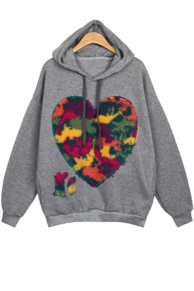 Oasap Heart Fleece Hoodie