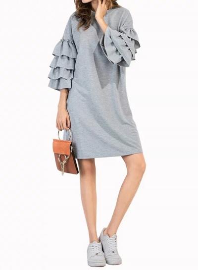 Oasap 3/4 Ruffle Sleeve Solid Dress