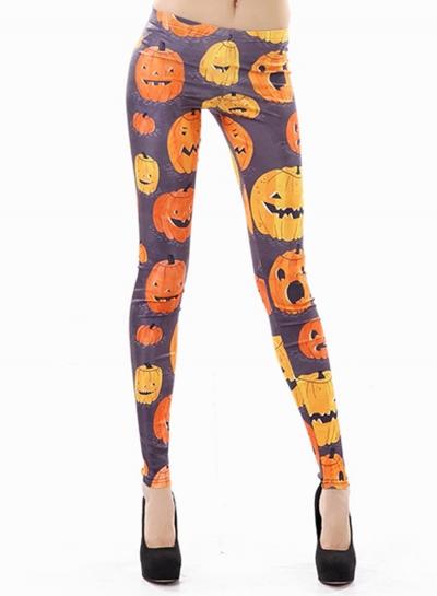 Oasap Halloween Pumpkin Print Skinny Leggings