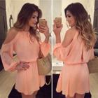 Oasap Casual Off Shoulder Long Sleeve Chiffon Dress