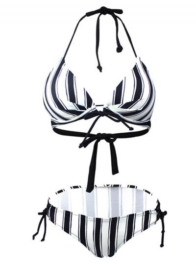 Oasap Fashion Striped Halter Triangle Bikini Set