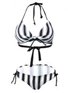 Oasap Fashion Striped Halter Triangle Bikini Set