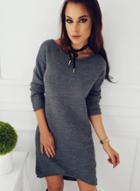 Oasap Long Sleeve Round Neck Solid Color Pullover Dress