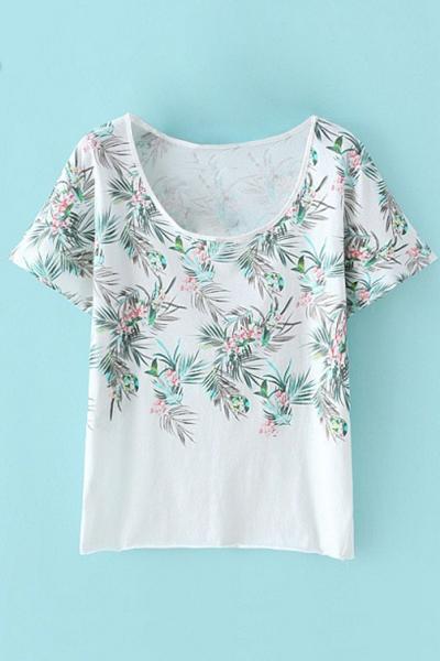 Oasap Stylish Floral Print Batwing Sleeve Knit Tee