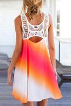 Oasap Fashion Hollow Out Lace Paneled Dress