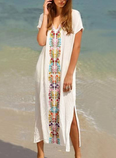 Oasap Deep V Neck Floral Printed Maxi Dresses