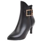Oasap Solid Color Bukcle Strap Pointed Toe Ankle Boots