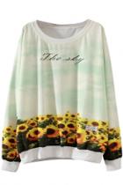 Oasap Stylish Sunflower Printed Pullover Sweatshirt