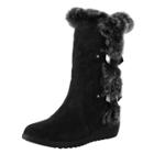 Oasap Round Toe Wedge Heels Faux Fur Mid-calf Boots