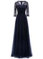 Oasap V Neck Lace Maxi Pleated Evening Dress