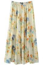Oasap Beige Floral Print Midi Skirt