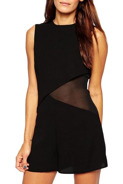 Oasap Women's Round Neck Sleeveless Back Keyhole Mesh Panel Romper