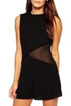 Oasap Women's Round Neck Sleeveless Back Keyhole Mesh Panel Romper