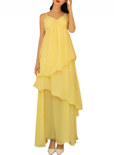Oasap Women's Spaghetti Strap V Neck Layered Chiffon Maxi Dress