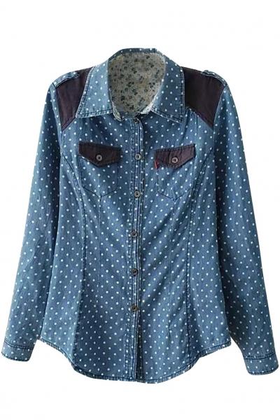Oasap Desirable Long Sleeve Polka Dot Print Shirt