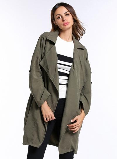Oasap Solid Color Open Front Turn-down Collar Trench Coat