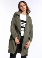 Oasap Solid Color Open Front Turn-down Collar Trench Coat